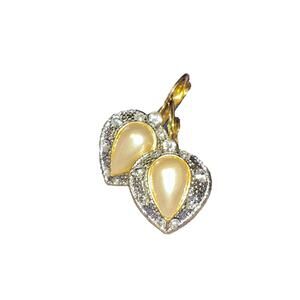 Women's Fashion Earrings GOLD TONE Faux Pearl White Rhinestone TEARDROP Dangling